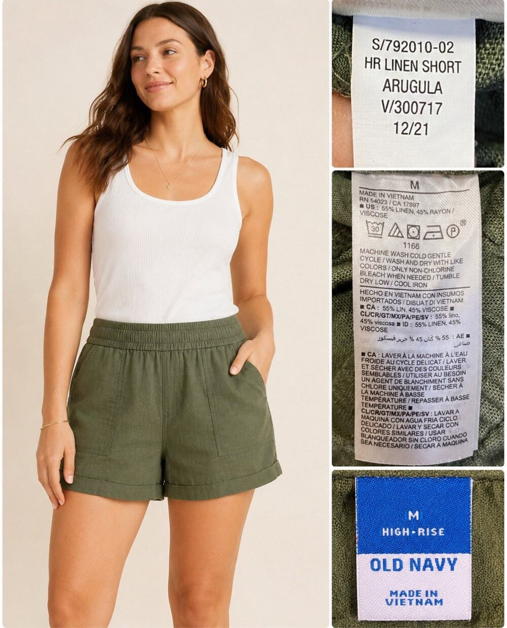 NWT Resort Coastal Old Navy High-Rise Linen Shorts Sz Medium Olive Green Cuffed